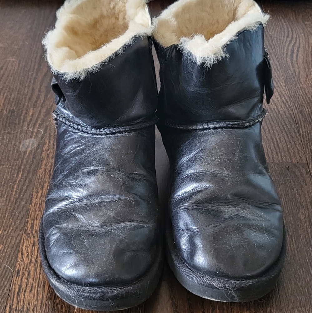 Leather UGGS with rhinestone bow